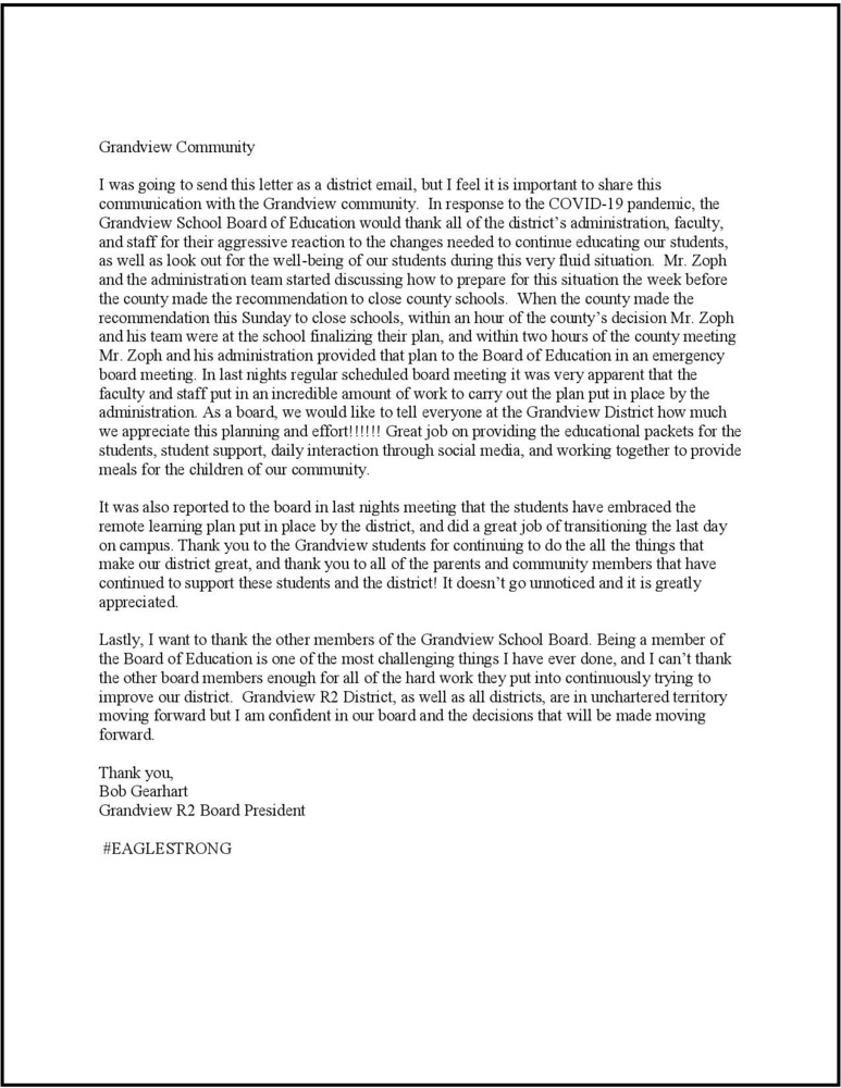Covid-19 Board President Letter to Community